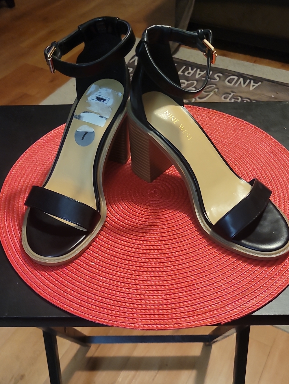 Nine West Black Open-Toe Ankle-Strap Block Heels
